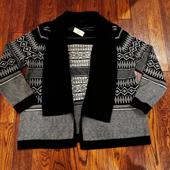 New Talbots Open Cardigan Sweater Womens XL Geometric Southwestern Lambswool NWT - Picture 5 of 10